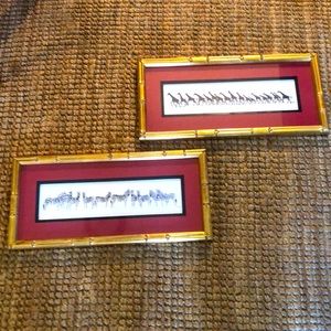 On Hold!! Vintage signed prints in gold Bamboo framed safari by Bruce W. Krucke